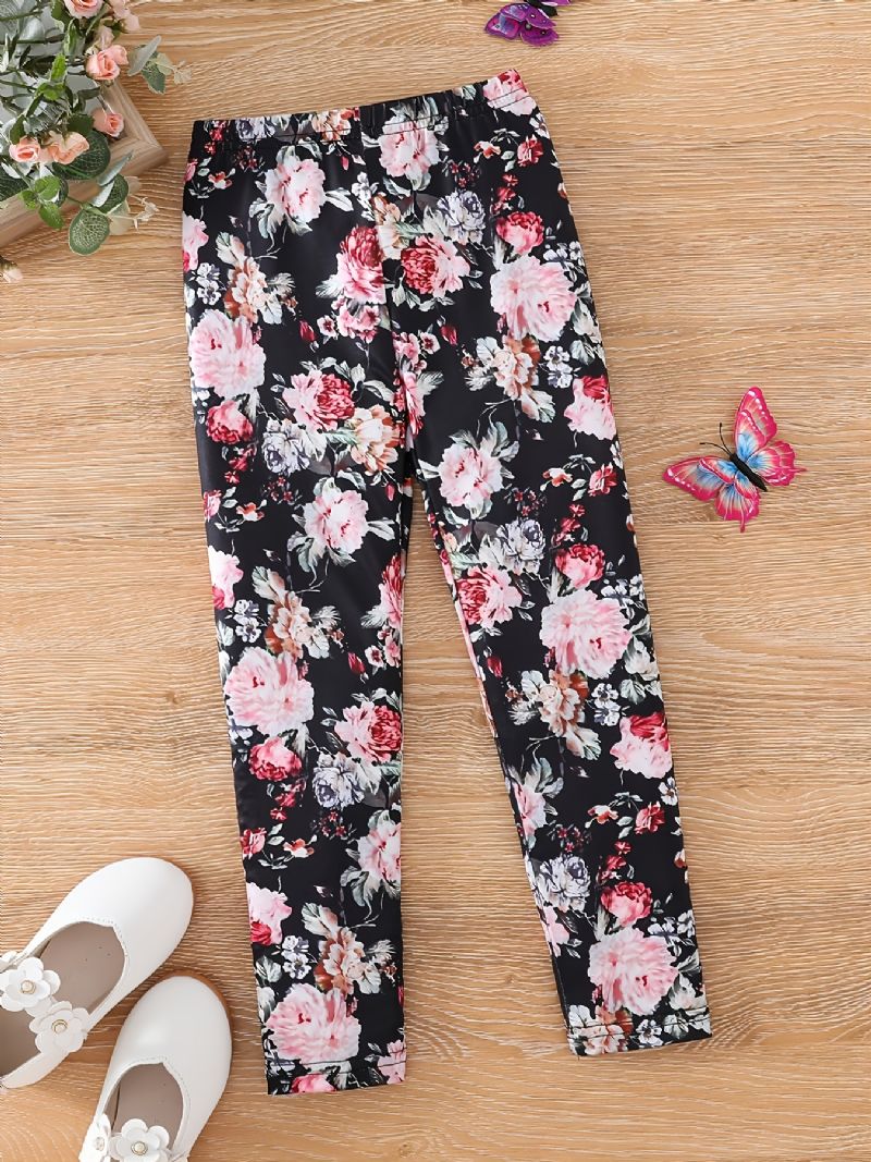 Lányok High Stretch Flowers Print Puha Leggings