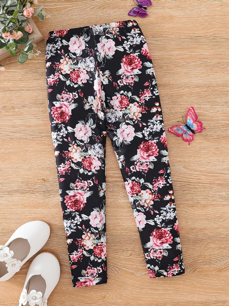 Lányok High Stretch Flowers Print Puha Leggings