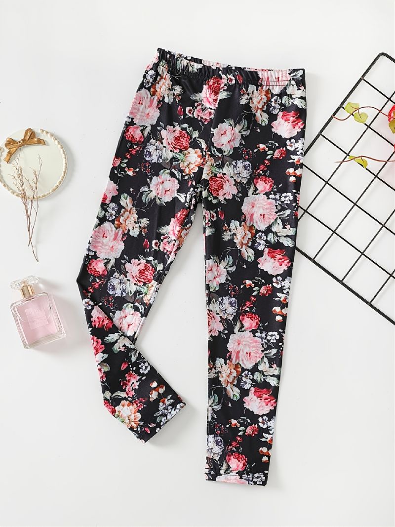 Lányok High Stretch Flowers Print Puha Leggings