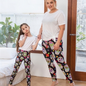 Lányok High Stretch Puha Leggings Sugar Skulls Print