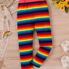 Lányok Rainbow Strip Elasztikus Deréknadrág Leggings Nadrág Gyerek Ruhák