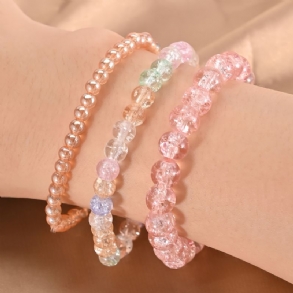 Translucence Crackle Beads Karkötő 3 Db Cukorka Színű Szintetikus Drágakövek Gyöngyök Karkötők Nyújtható Édes Ékszerek Nőknek És Lányoknak Napi Ruházati Outfit Születésnapi Ajándékok