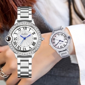 Női Karóra Steel Band Rhinestone White Lányok Quartz Waterproof Watch