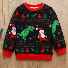 Bébi Fiúk Pulóver Karácsonyi Grafikai Dinoszaurusz Mintás Kerek Nyakú Hosszú Ujjú Gyerekruhák