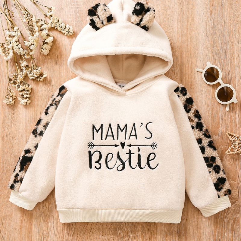 Bébi Lányok Leopard Fül Kapucnis Mama Bestie Little Print Hosszú Ujjú Pulóver Gyerekruhák
