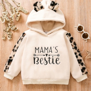 Bébi Lányok Leopard Fül Kapucnis Mama Bestie Little Print Hosszú Ujjú Pulóver Gyerekruhák
