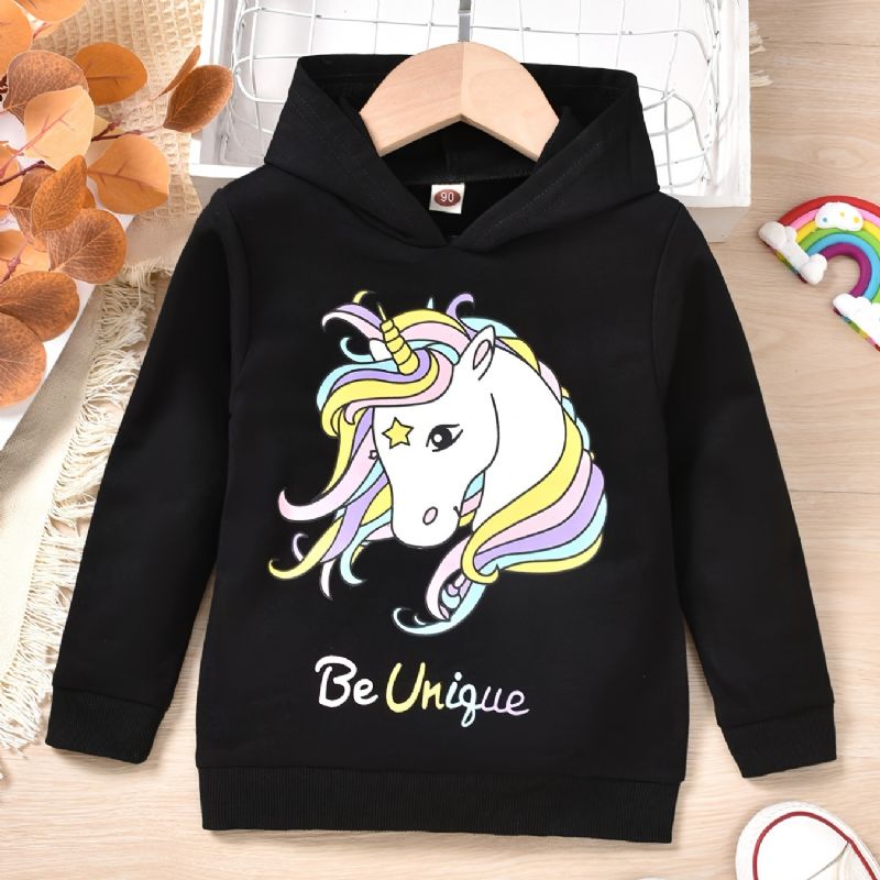 Lány Kapucnis Unicorn Print Hosszú Ujjú Pulóver Gyerekruhák