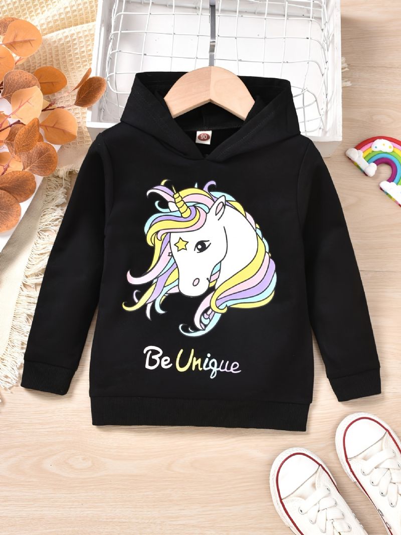 Lány Kapucnis Unicorn Print Hosszú Ujjú Pulóver Gyerekruhák