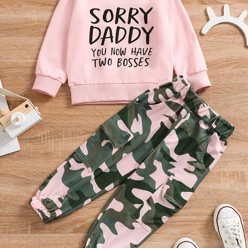 Toddler Lányok Pulóver És Camo Cargo Pants Sorry Daddy Two Bosses