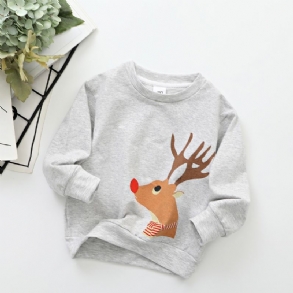 Új Őszi Téli Fiúk És Lányok Karácsonyi Elk Print Crew Neck Pulóver