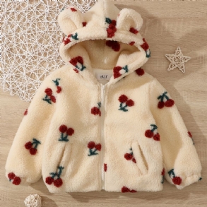 Bébi Lányok Polar Polár Medve Fül Dzseki Cseresznye Cipzáras Plüss Meleg Kapucnis Kabát Gyerekruhák