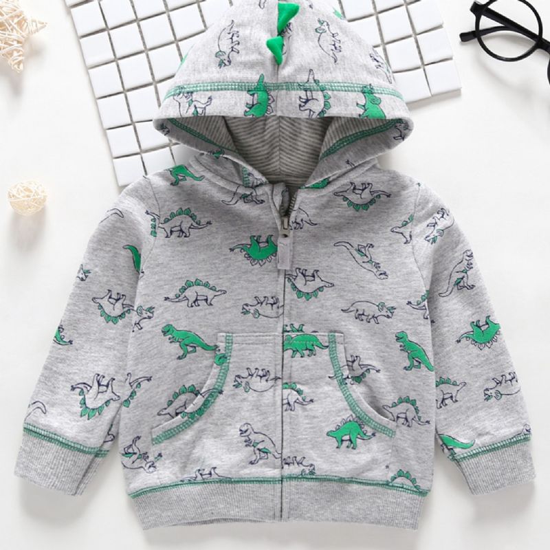 Fiúk Dinosaur Print Pocket Kapucnis Pulóver