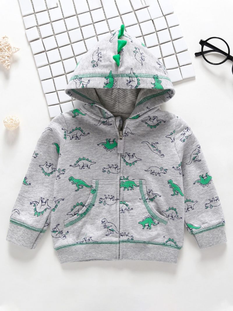 Fiúk Dinosaur Print Pocket Kapucnis Pulóver