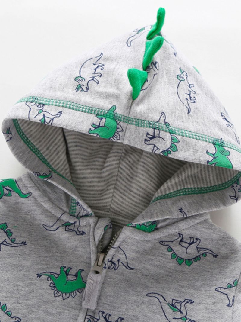 Fiúk Dinosaur Print Pocket Kapucnis Pulóver