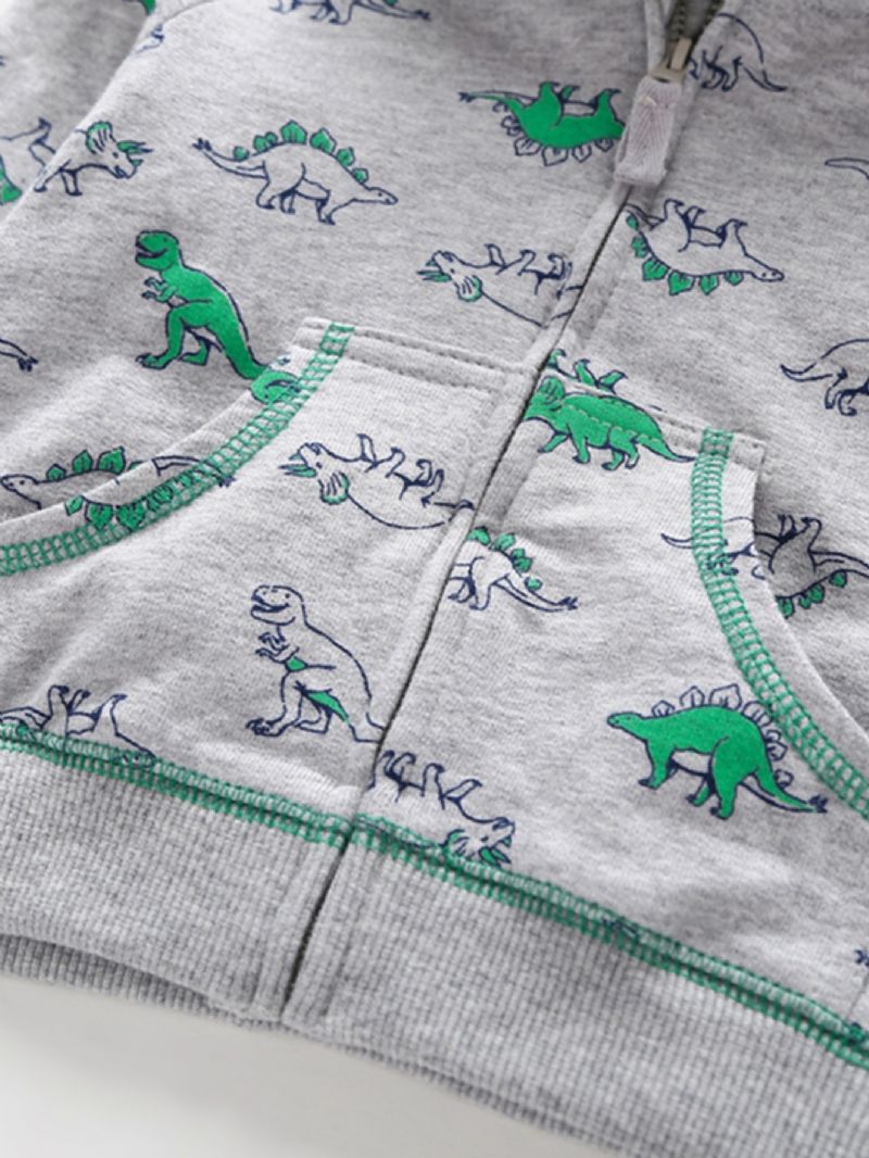 Fiúk Dinosaur Print Pocket Kapucnis Pulóver
