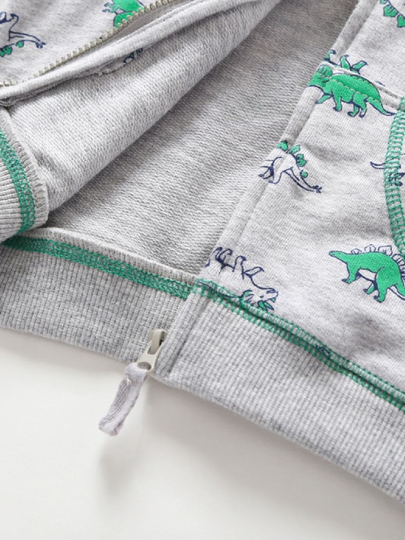 Fiúk Dinosaur Print Pocket Kapucnis Pulóver