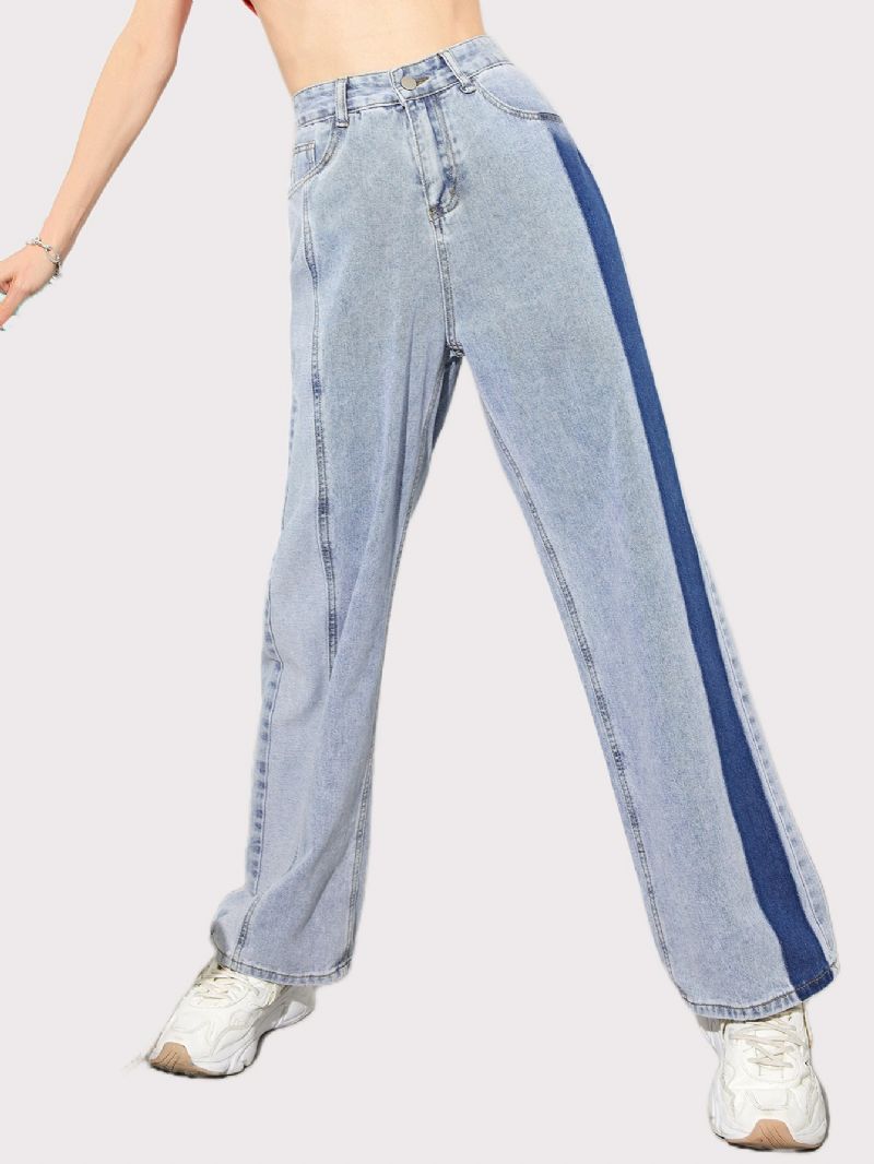 Női Colorblock High Wasit Egyenes Lábú Farmer Lányok Button Fly Y2k Stílusú Farmernadrág