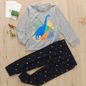 2db Fiúk Casual Dinosaur Print Hosszú Ujjú Készlet