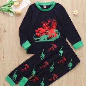 2db Fiúk Casual Dinosaur Print Hosszú Ujjú Készlet