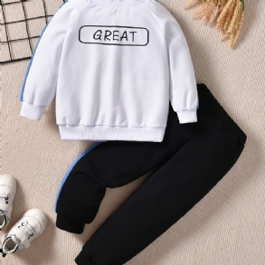 2db Őszi Téli Fiúk Letter Crew Neck Alkalmi Hosszú Ujjú Pulóver Nadrág Szett