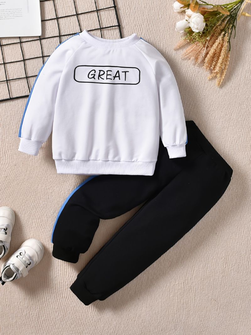2db Őszi Téli Fiúk Letter Crew Neck Alkalmi Hosszú Ujjú Pulóver Nadrág Szett