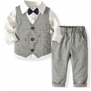 4db Bébi Toddler Fiúk Gentleman Bowtie Outfitek Hosszú Ujjú Öltöny