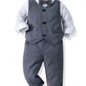 Bébi Fiúk Gentleman Outfit Formális Öltöny Hosszú Ujjú Ruhakészlet