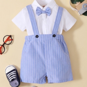 Fiúk Gentleman Bowknot Romper Body + Függőnadrág Szett Babaruha Tavaszi Őszre